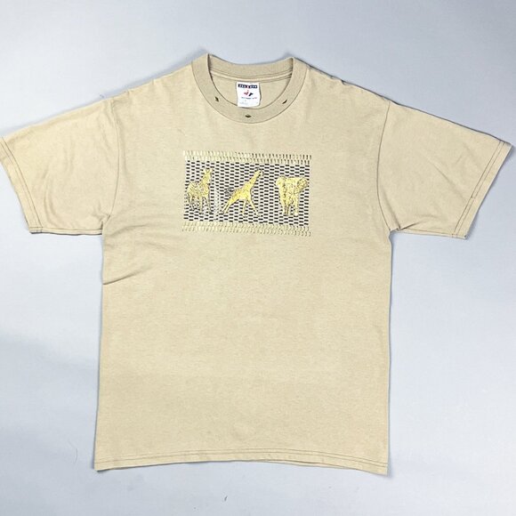 Vintage Graphic T-Shirt | 90's Khaki Beige Green T-Shirt with Jungle Animals - Picture 1 of 7